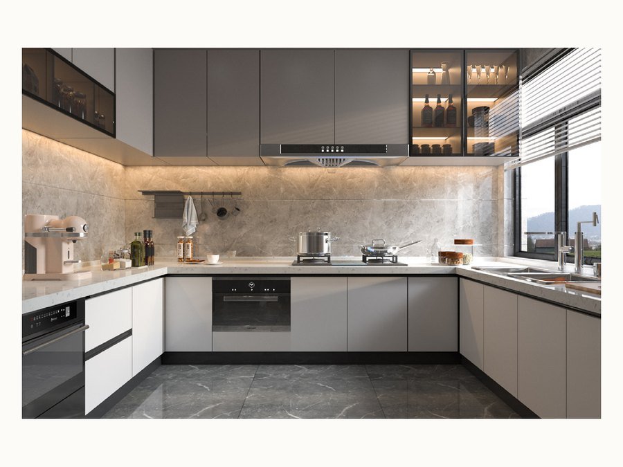 BAOHUI BHC-071 mid-tone kitchen cabinet design