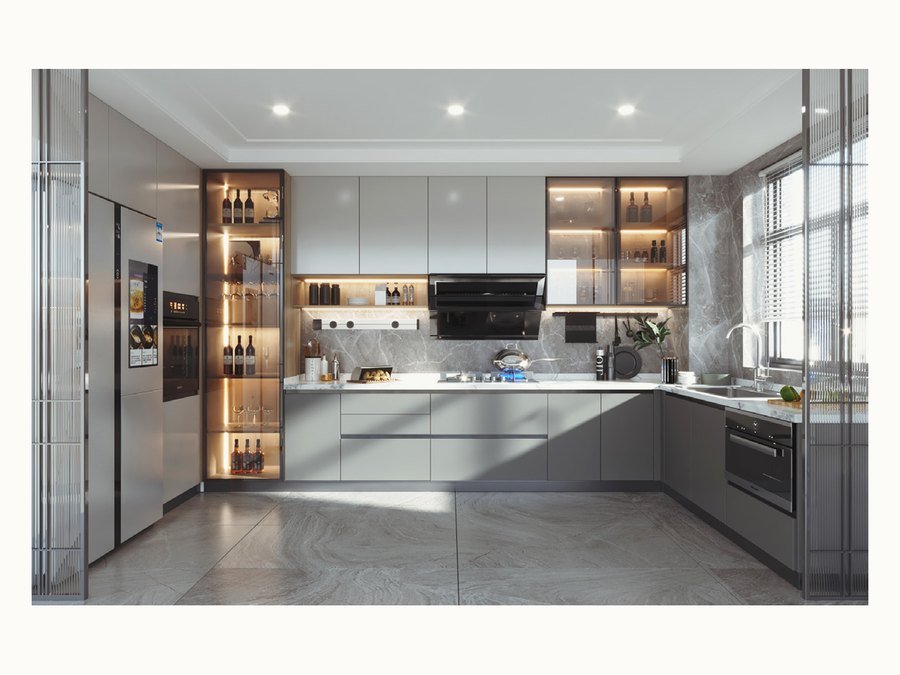 BAOHUI BHC-074 mid-tone kitchen cabinet design