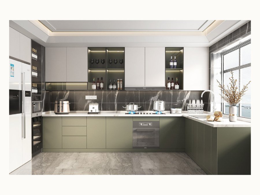 BAOHUI BHC-077 mid-tone kitchen cabinet design