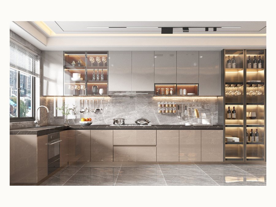 BAOHUI BHC-082 mid-tone kitchen cabinet design