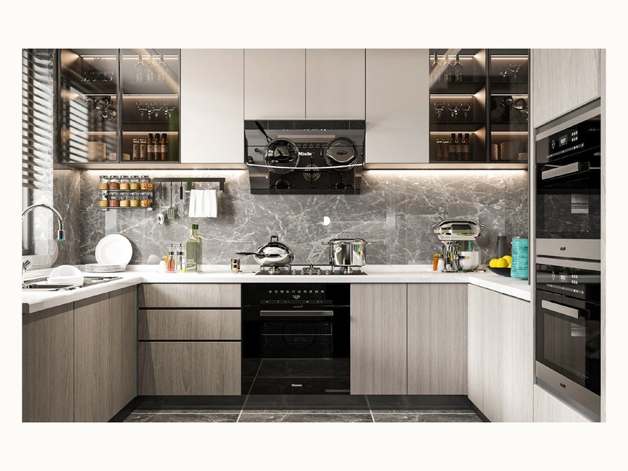 BAOHUI BHC-136 mid-tone kitchen cabinet design