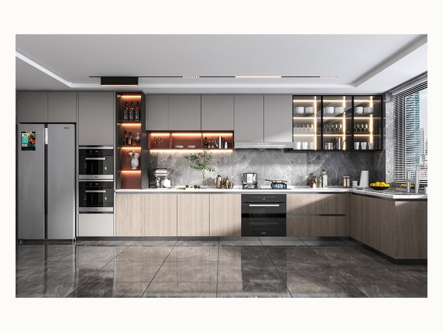 BAOHUI BHC-147 mid-tone kitchen cabinet design