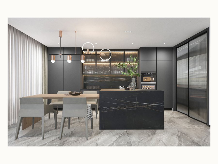 BAOHUI BHC-155 mid-tone kitchen cabinet design